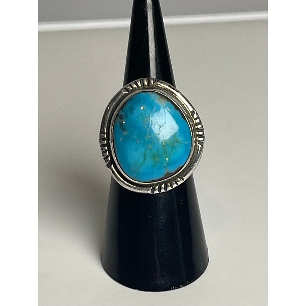 Native American Sterling Silver Turquoise Ring Size 5 - 7.43g